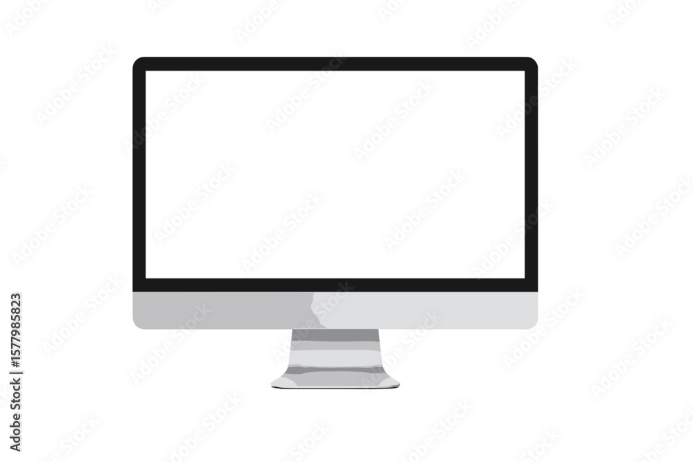 Poster computer monitor mockup. realistic pc with blank white screen. modern silver desktop display isolate