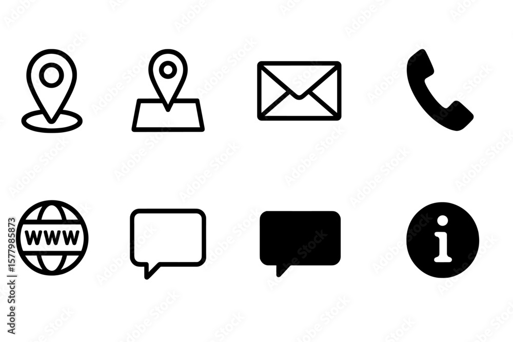 Aufkleber contact us icon set for business connection. web and mobile ui line and solid style icons. address, 