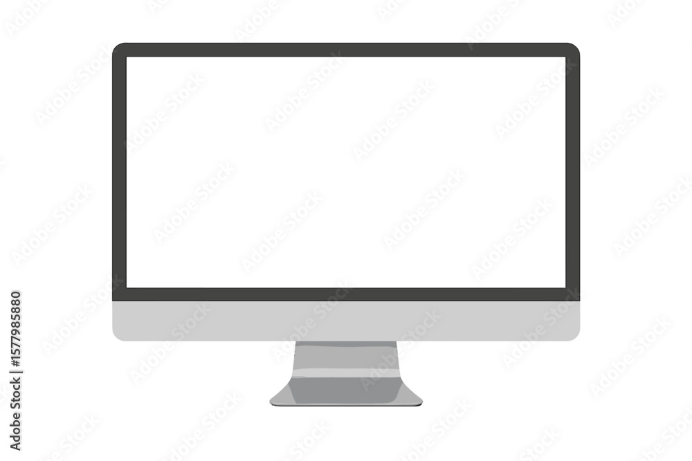 Poster computer monitor mockup with blank white screen for presentation or web design. realistic silver des