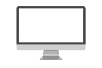 Computer monitor mockup with blank white screen for presentation or web design. Realistic silver desktop display. Modern PC device template isolated on white background. Vector.
