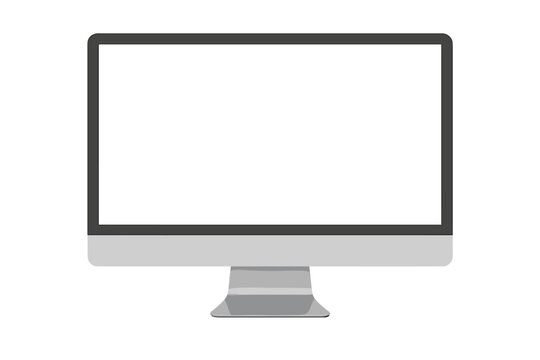 Computer monitor mockup with blank white screen for presentation or web design. Realistic silver desktop display. Modern PC device template isolated on white background. Vector.