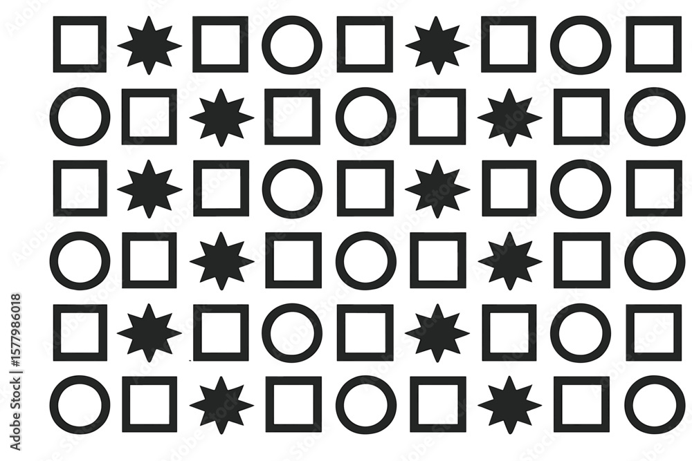 Poster geometric seamless pattern. abstract vector background with repeating star, circle, and square shape