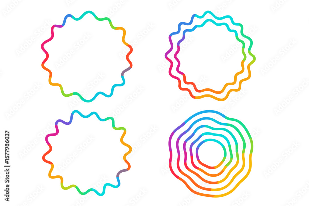 Aufkleber geometric distortion circles set. colored wavy curve design collection. round sound wave frames for 