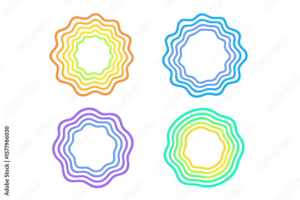 Aufkleber set of geometric distortion circles. colorful wavy curve design collection. round sound wave frames 