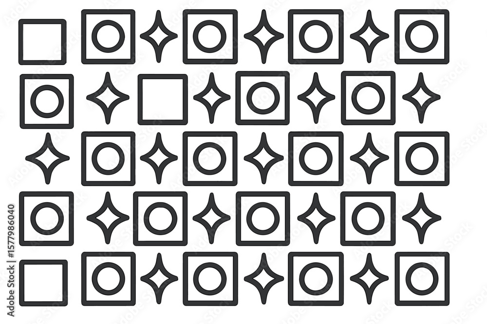 Poster geometric pattern background. repeating seamless texture with simple shapes. square, circle, star sy