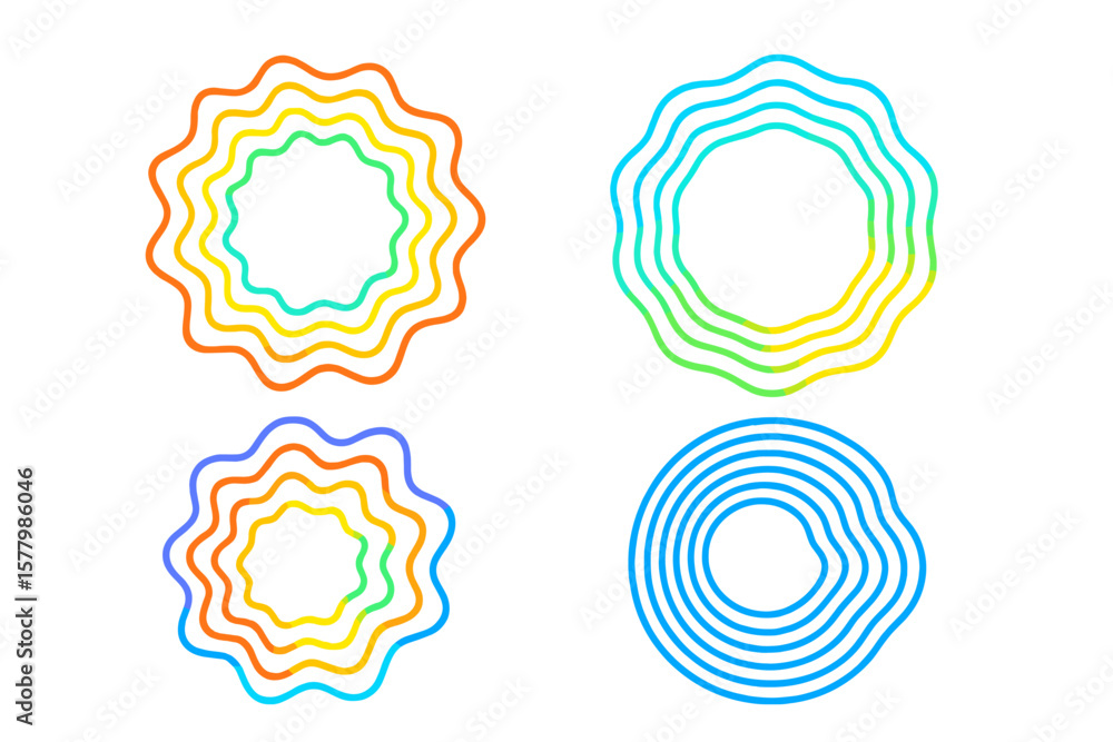 Aufkleber geometric distortion circles set. colored wavy curve design with round sound wave frames. futuristic