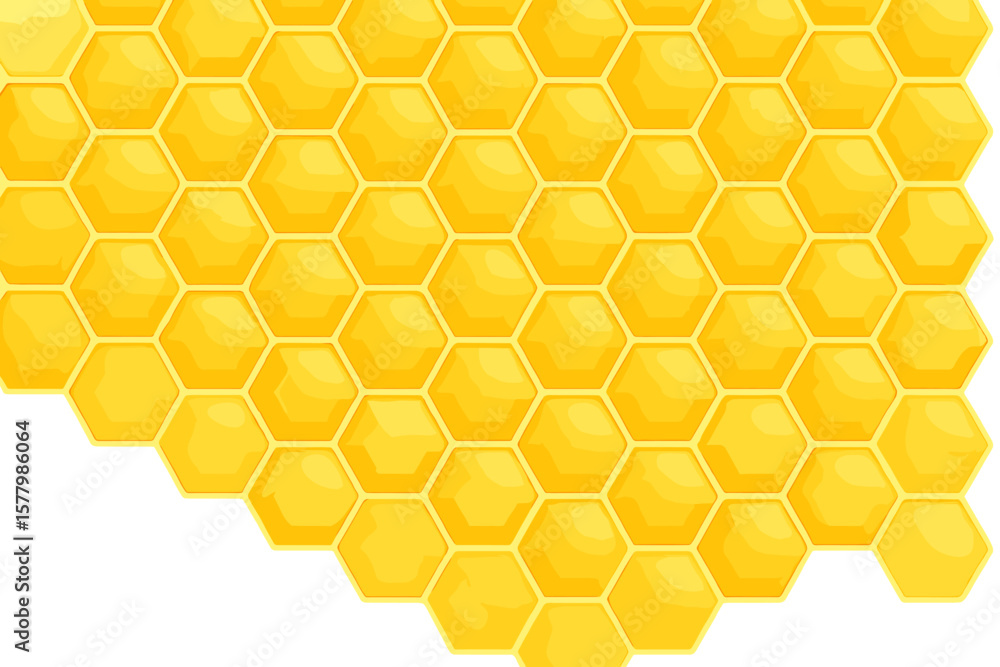 Poster golden honeycomb hexagonal pattern background, yellow beehive grid texture, geometric crystal abstra