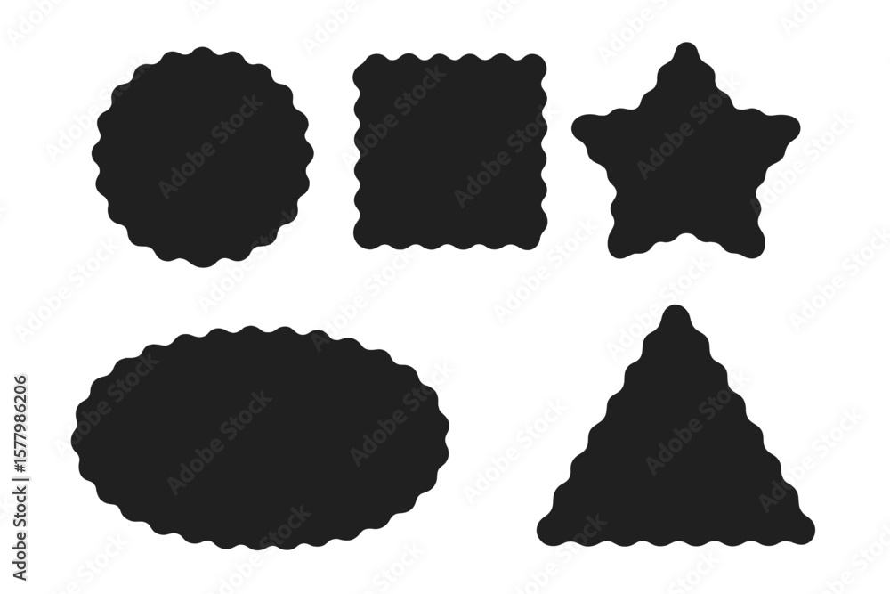 Poster scalloped wavy shape elements set – circular, rectangular, star, oval, triangle borders, squiggly fr