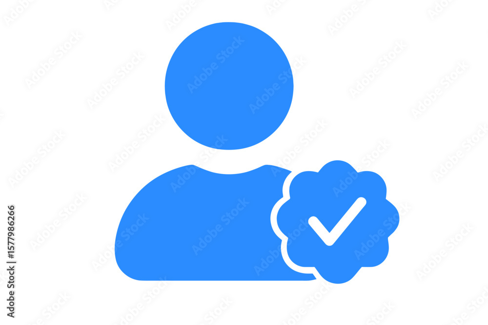 Poster verified profile badge icon. blue social media account verification symbol. user avatar with check m