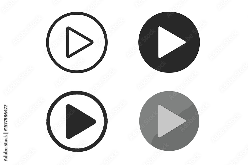 Poster play button icon set in multiple styles, video player symbols, multimedia controls, modern ui elemen