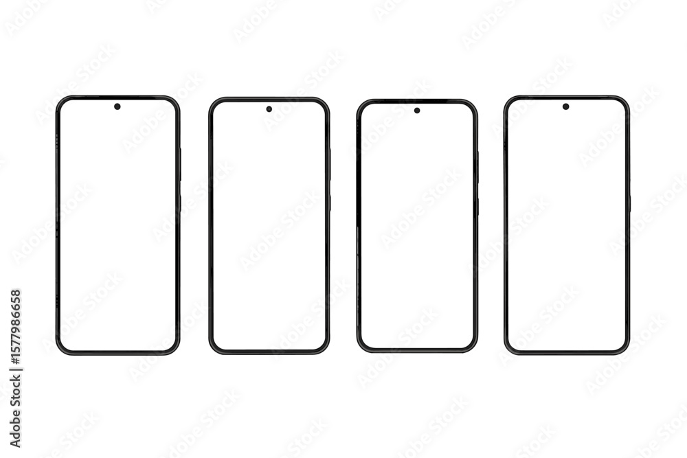 Poster realistic smartphone mockup set front view with shadow, isolated 3d mobile phones, high quality blan