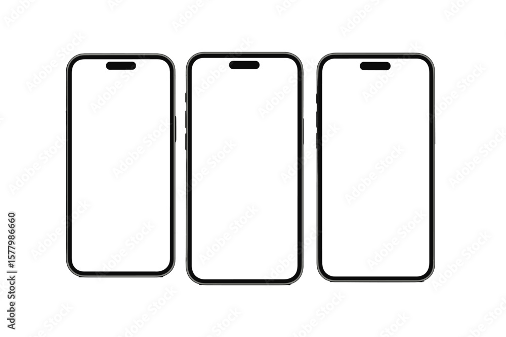 Poster realistic 3d smartphone mockup set front view with shadow, isolated modern mobile phone collection, 