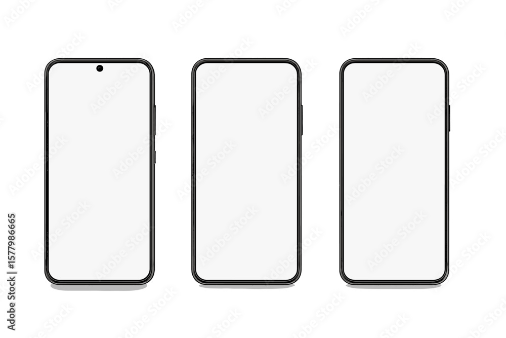 Poster realistic smartphone mockup set, 3d mobile phone front view, high quality device template for ui ux 