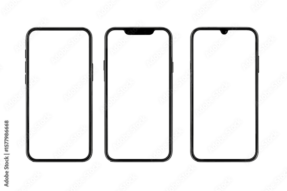 Poster realistic smartphone mockup set, 3d mobile phone front view, modern device collection for ui ux app 
