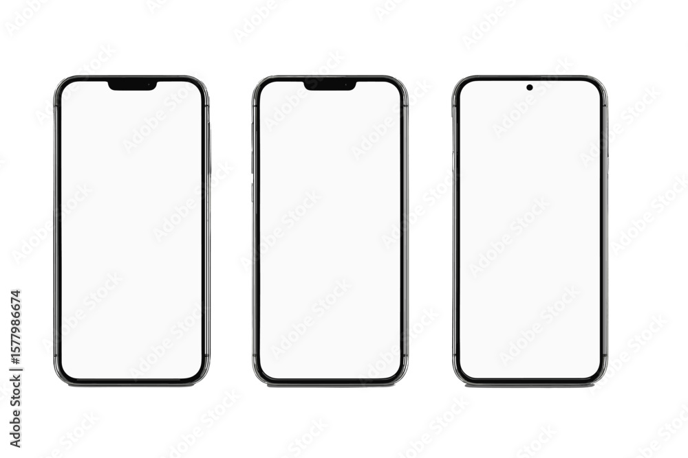 Poster realistic smartphone mockup set, 3d mobile phone front view, high-quality device template for ui ux 