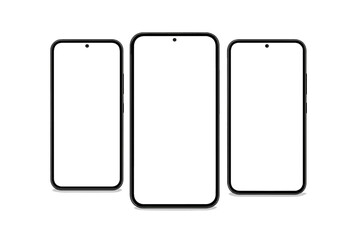 Modern Smartphone Mockup Set, Front View, 3D Mobile Phones with Shadows, Isolated High-Resolution Smart Device Group for UI UX App Design Presentation, Technology Concept