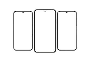 Realistic Smartphone Mockup Set Front View with Shadow, Isolated 3D Mobile Phones, High Quality Modern Phone Template for UI UX App Presentation, Device Collection