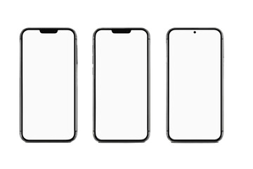 Realistic Smartphone Mockup Set, 3D Mobile Phone Front View, High-Quality Device Template for UI UX Presentation, Isolated Modern Smart Phone with Shadow, Transparent Background