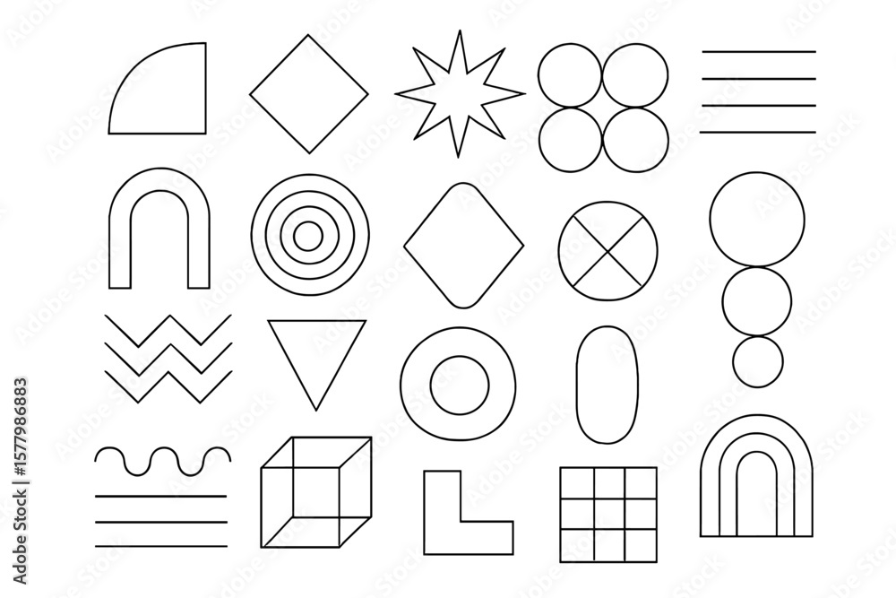 Poster universal minimalist geometric shapes set. abstract line art basic figures collection. modern simple
