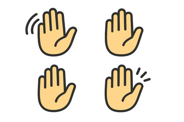 Hand Gesture Icons Set. Waving, Greeting, Attention, Stop, High Five. Flat Vector Illustration. Cartoon Palm Symbols. Communication, Social Interaction, Emoji, Signal, Isolated Transparent Background