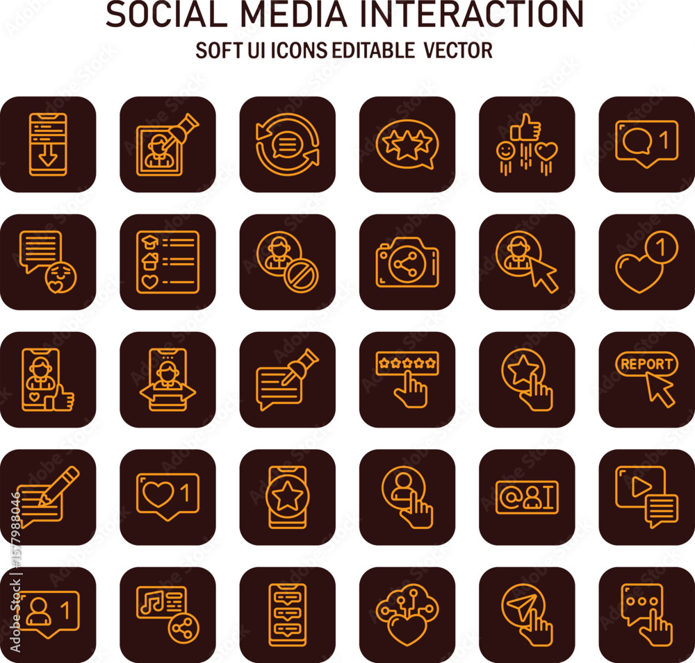 Poster diverse social interaction icons depicting connectivity and engagement in a modern user interface de
