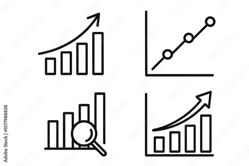 Poster business graph icon set. financial analysis data. growth chart vector. success progress arrow up. ma