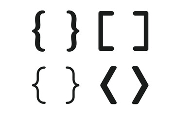 Bracket icon set of 4 curly square angle brackets in diverse styles vector illustration on transparent background perfect for design and programming projects