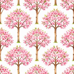 Obraz premium Seamless Repeating Pattern of Pink Blossom Trees on White Background Rendering