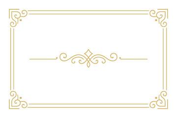 Elegant Gold Ornamental Border Frame with Vintage Flourishes, Luxury Divider for Invitations, Certificates, Greeting Cards, Decorative Classic Line Art, Blank Space, Vector Illustration