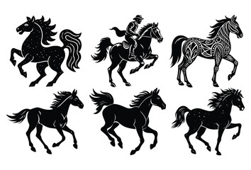 Fototapeta premium Line-Art Horse Vector Set Side, Front & Rear Views.