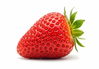 Close-up of a vibrant, ripe strawberry showcasing its texture and color against a clean white background. Perfect for food, health, and summer themes. Ideal for marketing and design.