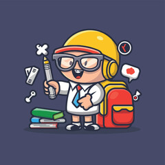 vector illustration for back to school event with cartoon character and kids with bag back
