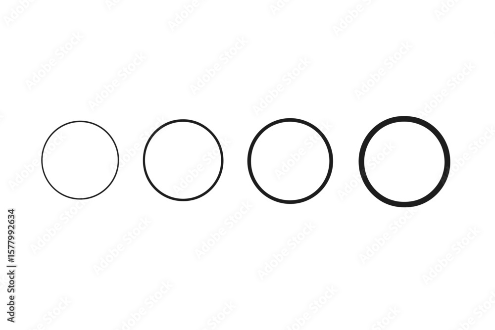 Poster circle set with varying line thickness. collection of geometric round shapes from thin to thick. vec