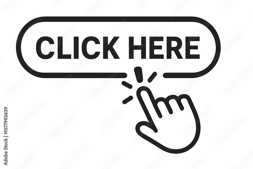 Poster click here web button with hand pointer cursor. call to action icon set for website and app. finger 