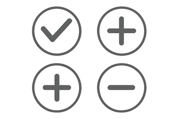 Obraz premium Check mark, plus, and minus icon set. Yes, no, add, and subtract symbols. Correct, incorrect, positive, negative signs. Accept, decline, vote button collection for UI.