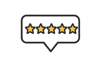 Five stars rating icon. Customer review symbol. Excellent feedback concept. Client satisfaction sign. Best user experience for service or product. Quality evaluation testimonial.