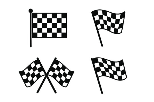 Checkered flag icon set. Sport racing flag symbol. Race flag sign for car and motorbike racing. Finish line and start flag collection. Waving chequered flag vector.