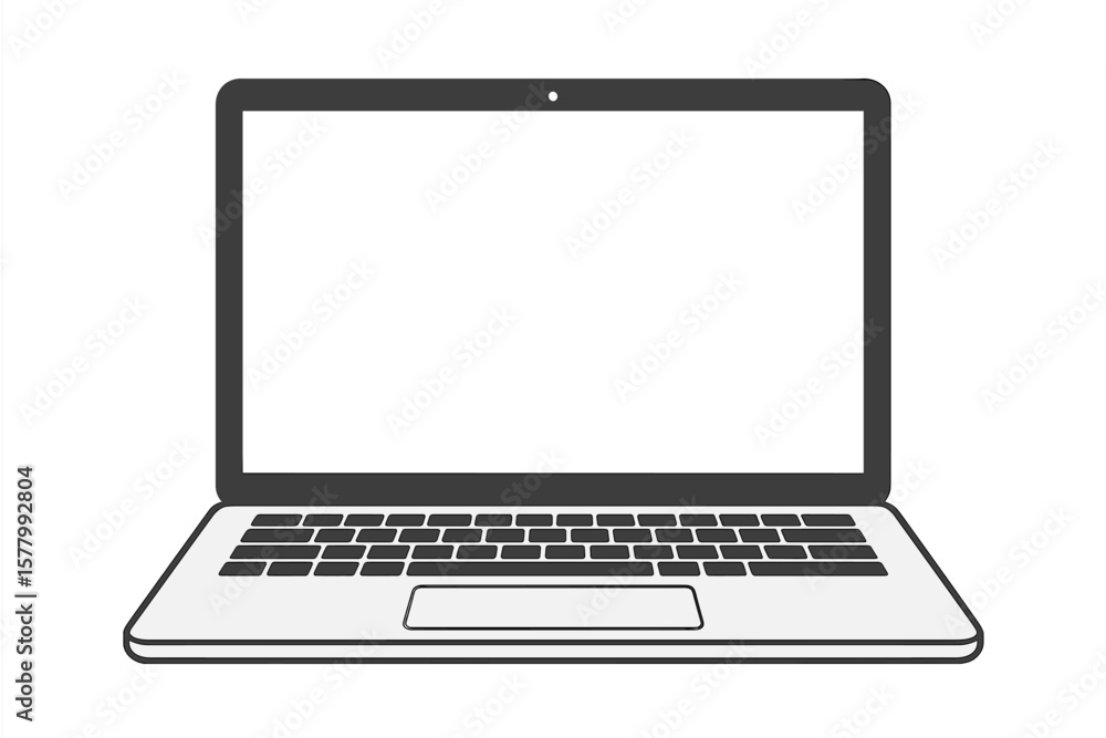 Poster laptop computer vector illustration with blank white screen. modern notebook mockup isolated on whit