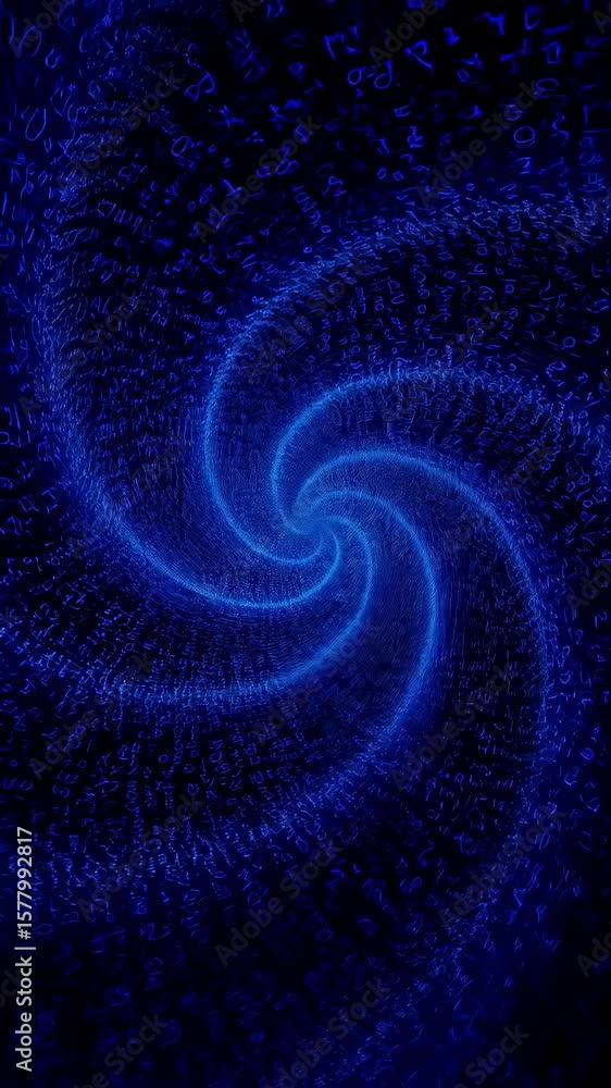 Poster mathematical symbols and numbers form a mesmerizing blue vortex against a dark backdrop, creating a 