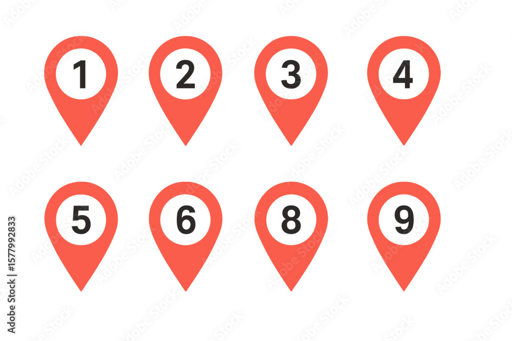 Fototapete location pin icon set with numbers. map marker pointer collection for gps navigation. destination po