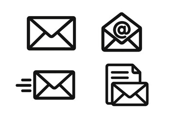Mail and email icon set. Vector illustration for web and mobile. Communication, message, send, contact, and envelope symbols. Simple line art design for UI and UX interface.