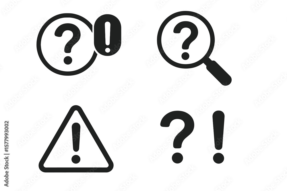 Poster question mark and exclamation point icon set. problem and solution concept. faq, query, and search s