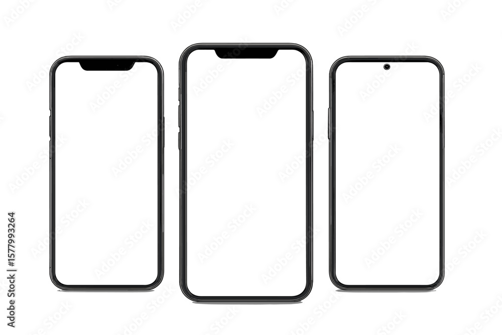 Poster modern smartphone set isolated on white background. 3d realistic mobile phone mockup collection. thr