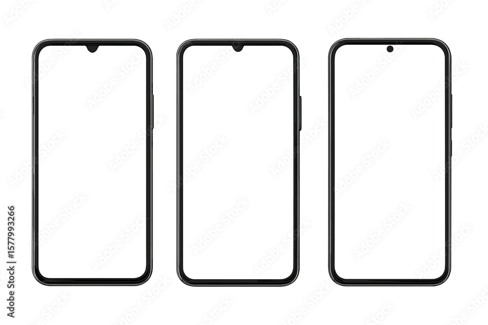 Poster modern smartphone mockup set isolated on white background. 3d realistic mobile phones front view. bl