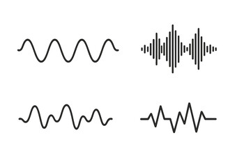 Audio Waveform Vector Set, Sound Waves Icon Collection, Digital and Analog Audio Signals, Music Equalizer, Voice Recording, Electronic Signal, Transparent Background, Modern Line Art