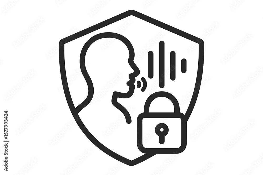 Poster voice recognition security icon, biometric authentication, secure identity, audio verification, priv