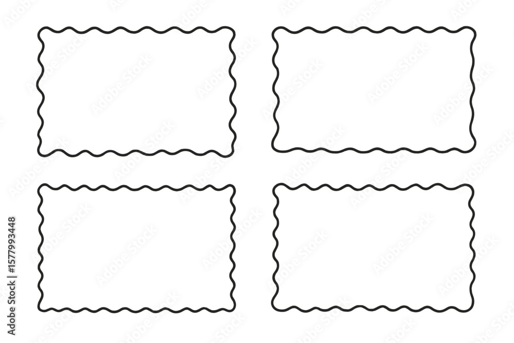 Poster collection of four rectangular frames with wavy borders. simple black line art. design element for c