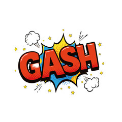 Vibrant pop art style illustration of the word "GASH" with bold colors and dynamic shapes, isolated on white background, concept of graphic design and creativity.