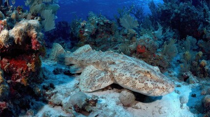 Naklejka premium Underwater coral reef scene with a large fish