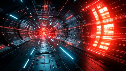 Futuristic sci-fi tunnel with neon lights background animation video, motion graphics - Powered by Adobe